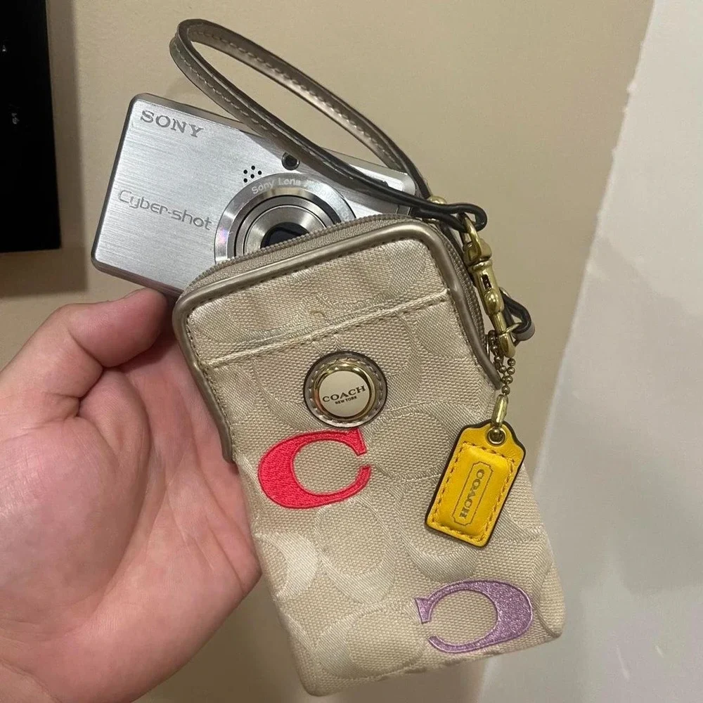 Y2K 2000s Multicolor Embroidered Signature C Monogram Coach Poppy Camera Case